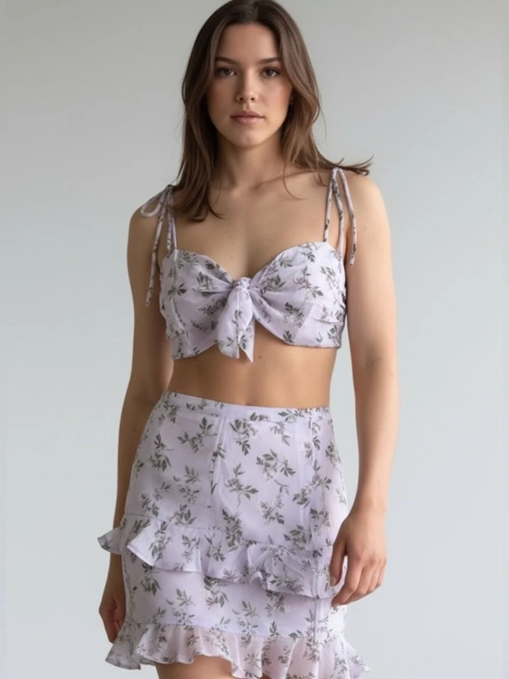 ♥️ Floral Ruffle Skirt set - Purple and Green